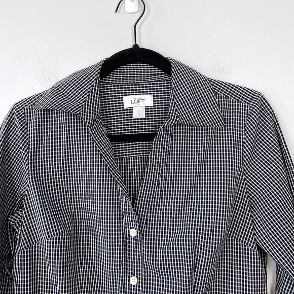 Loft Outlet Black & White Fitted Button-Down Shirt Collared Long Sleeve Size 6 - Picture 2 of 6